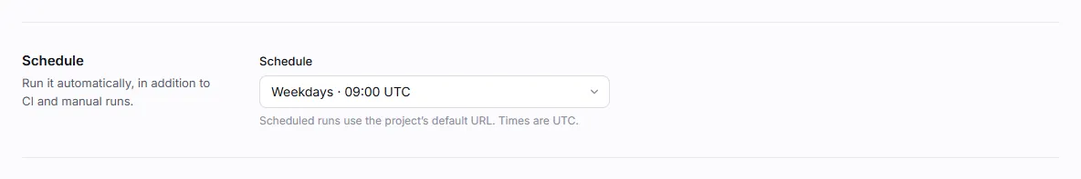 The Schedule field set to Weekdays · 09 UTC